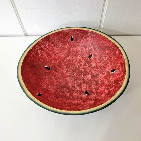 Vintage Other - Hand Painted Folk Art Watermelon Wood Dough Bowl